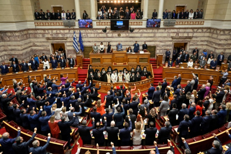 Le Parlement grec lors de sa première séance après les élections, le 3 juillet 2023 à Athènes  ( AFP / Louisa GOULIAMAKI )