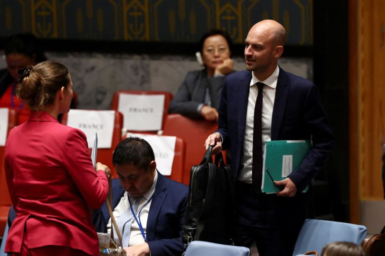 Le Ministre des Affaires Étrangères français, Jean-Noel Barrot, assiste à une réunion du Conseil de Sécurité des Nations Unies sur le leadership pour la paix, en marge de la 79ème Assemblée Générale des Nations Unies au siège de l'ONU à New York