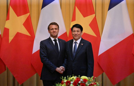 Emmanuel Macron et le président vietnamien Luong Cuong à Hanoï