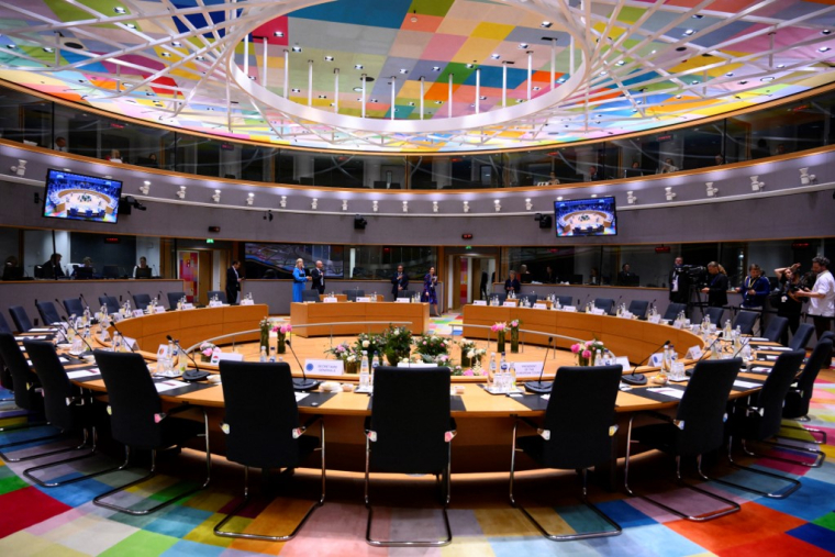 La salle de réunion du Conseil de l'Europe, à Bruxelles, en Belgique, le 26 juin 2025. ( AFP / JOHN THYS )