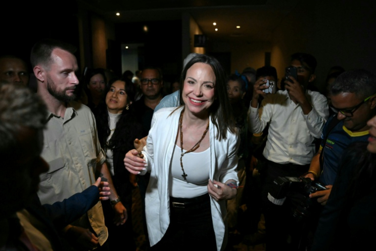 La dirigeante de l'opposition vénézuélienne Maria Corina Machado après une conférence de presse à Panama, le 23 mai 2026 ( AFP / MARTIN BERNETTI )