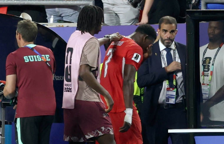 Le Suisse Breel Embolo après son exclusion contre l'Argentine, en quart de finale du Mondial, le 11 juillet 2026 à Kansas City ( AFP / Thomas COEX )