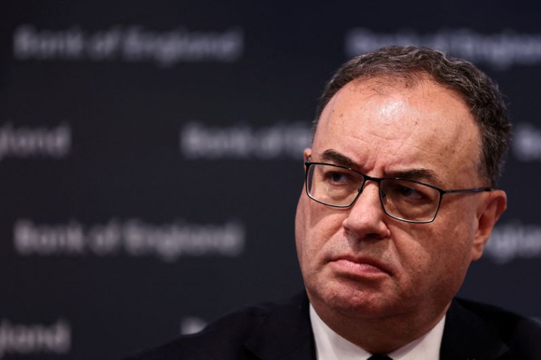 Le gouverneur de la Banque d'Angleterre, Andrew Bailey, lors d'une conférence de presse
