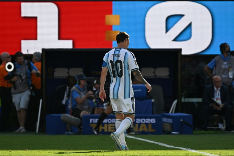 Lionel Messi après le but de l'Espagne, le 19 juillet 2026 à East Rutherford ( AFP / Pedro UGARTE                         )