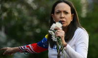 La cheffe de l'opposition au Venezuela, Maria Corina Machado, lors d'une manifestation à Caracas, le 9 janvier 2025 ( AFP / Federico PARRA )