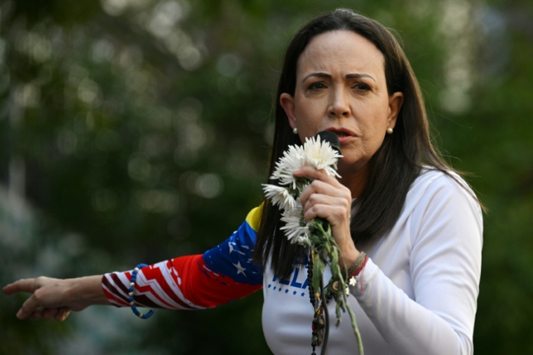 La cheffe de l'opposition au Venezuela, Maria Corina Machado, lors d'une manifestation à Caracas, le 9 janvier 2025 ( AFP / Federico PARRA )