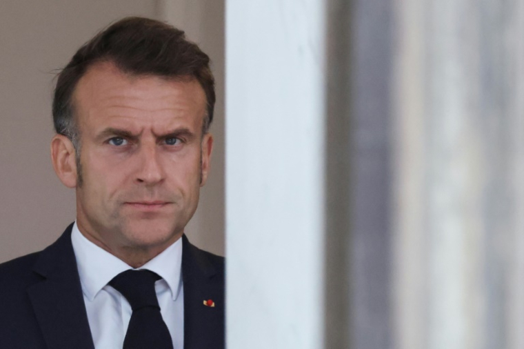 Le président français Emmanuel Macron au palais de l'Elysée à Paris, le 14 juillet 2025 ( AFP / Ludovic MARIN )