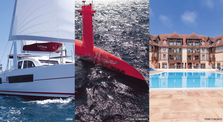 Dans notre sélection : Catana, dont l'activité et le carnet de commandes sont en forte hausse, le spécialiste des drones Exail, né du mariage entre ECA et txblue, et le groupe de résidences de loisirs Pierre & Vacances. (© Catana, Exail et P.&Vacances)