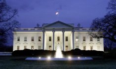 NORTH PORTICO OF THE WHITE HOUSE AS SEEN AT NIGHT FROM PENNSYLVANIA AVENUE.