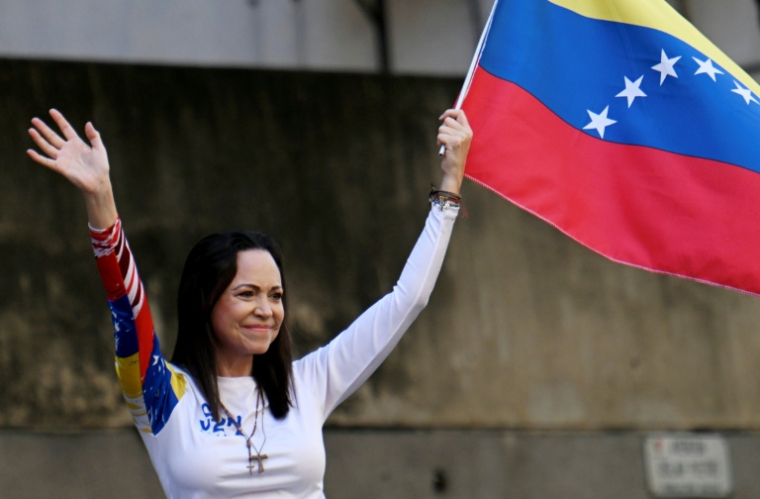 La cheffe de l'opposition au Venezuela, Maria Corina Machado, lors d'une manifestation à Caracas, le 9 janvier 2025 ( AFP / Juan BARRETO )