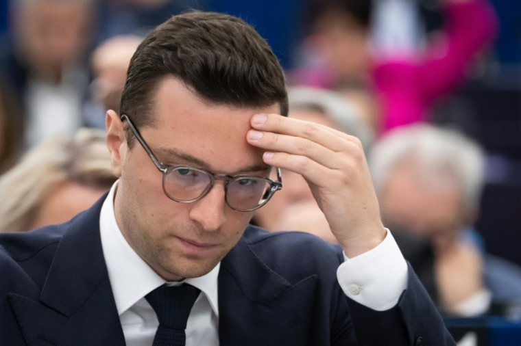 Le président du RN et eurodéputé Jordan Bardella le 20 mai 2026 à Strasbourg au Parlement européen ( AFP / SEBASTIEN BOZON )