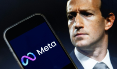 Une photo de Mark Zuckerberg, PDG de Meta, et le logo de Meta, le 7 janvier 2025 à Washington ( AFP / Drew ANGERER )