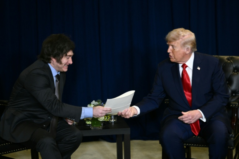 Javier Milei et Donald Trump lors d'une réunion bilatérale dans le cadre de l'Assemblée générale de l'ONU à New York, le 23 septembre 2025 ( AFP / Brendan SMIALOWSKI )