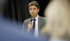 Gabriel Attal, à Saint-Jean-les-Deux-Jumeaux, le 17 juin 2024 ( AFP / OLYMPIA DE MAISMONT )