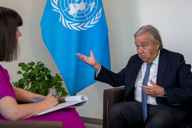 Le Secrétaire général des Nations Unies, Antonio Guterres, lors d'une interview au siège de l'Onu à New York