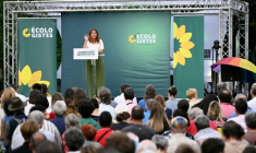 Marine Tondelier, secrétaire nationale des Ecologistes, aux unviversités d'été de son parti à Strasbourg, le 21 août 2025 ( AFP / SEBASTIEN BOZON )