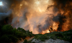 La forêt en feu à Fontjoncouse, dans l'Aude, le 6 août 2025 ( AFP / Lionel BONAVENTURE )