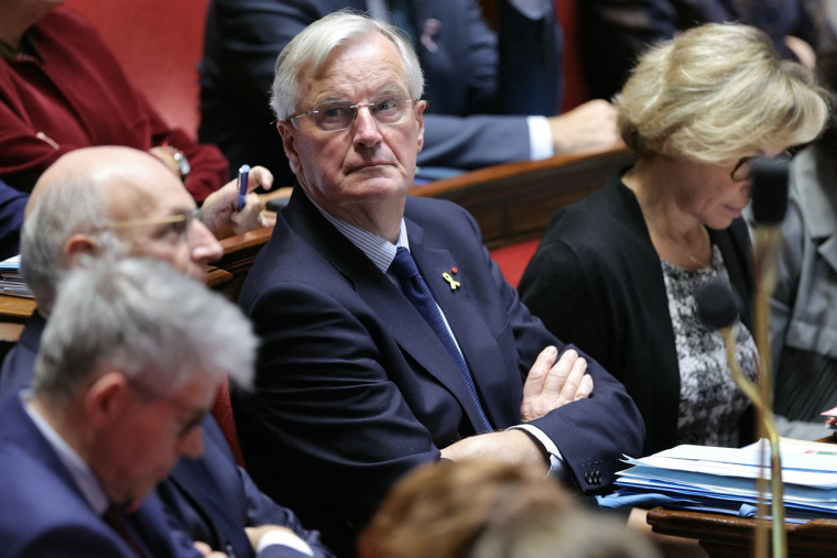 Michel Barnier à l'Assemblée nationale, le 8 octobre. (Thomas SAMSON / AFP)