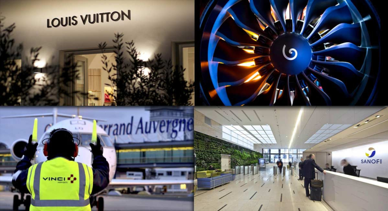 Le CAC 40 évolue actuellement à des niveaux inconnus grâce à une poignée de valeurs membres qui font finalement la tendance. ((© LVMH/Sanofi/Safran/Vinci)