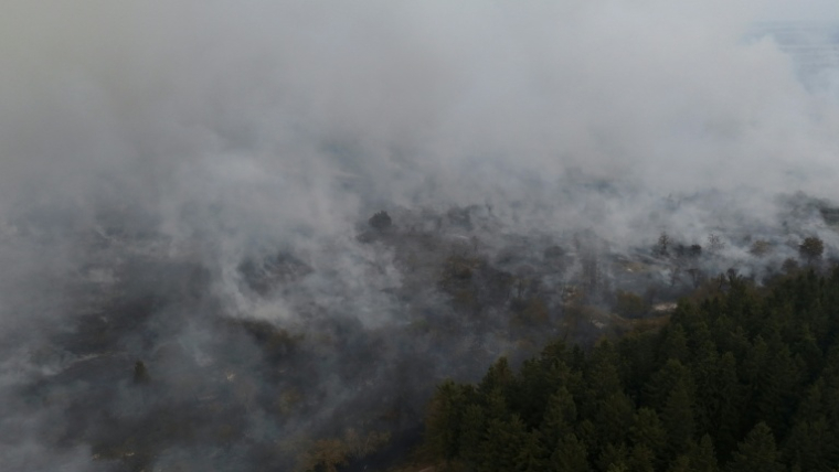 Vue aérienne de l'incendie ravageant l'est de la Belgique, le 15 août 2026 ( AFP / Dimitri KORCZAK )