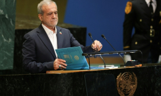 Le président iranien Massoud  Pezeshkian lors de l'Assemblée générale des Nations unies au siège de l'ONU, à New York, aux Etats-Unis, le 24 septembre 2025 ( AFP / ANGELA WEISS )