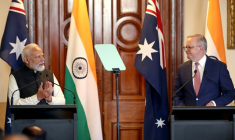 Le Premier ministre indien Narendra Modi (G) et le Premier ministre australien Anthony Albanese (D) à Melbourne le 9 juillet 2026 ( AFP / MARTIN KEEP )