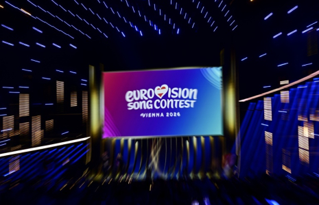 Le logo de l'édition 2026 de l'Eurovision à Vienne en Autriche le 12 mai 2026 ( AFP / Tobias SCHWARZ )