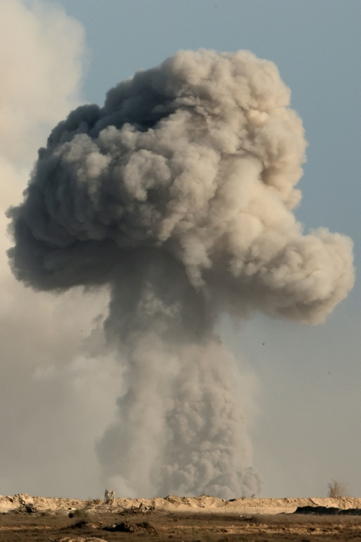 Photo d'une frappe israélienne prise près de la frontière entre Israël et le territoire de Gaza, le 29 août 2025 ( AFP / Jack GUEZ )