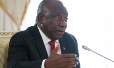 Cyril Ramaphosa à Strelna, près de Saint-Pétersbourg, en Russie, le 29 juillet 2023. ( TASS Host Photo Agency / SERGEI BOBYLYOV )