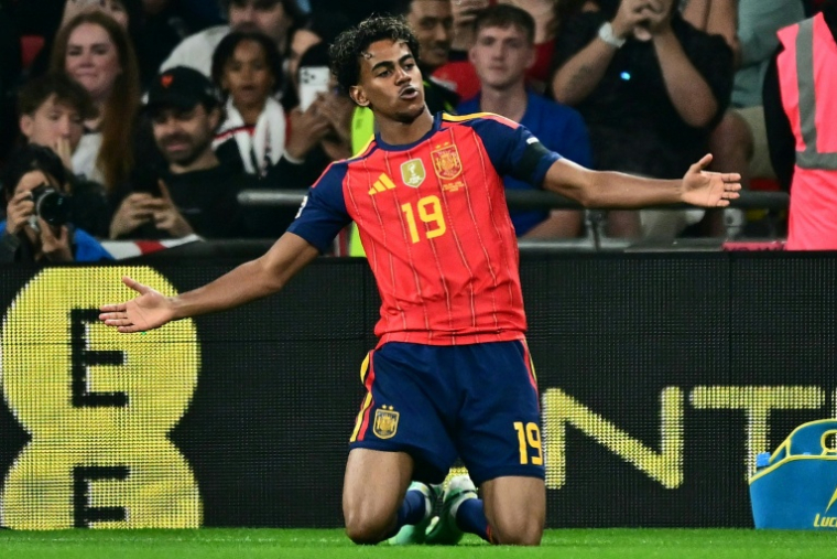 Lamine Yamal, auteur de l'ouverture du score pour l'Espagne face à l'Angleterre, le 26 septembre 2026 à Wembley ( AFP / Ben STANSALL )