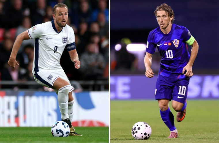 Photomontage des stars de l'Angleterre Harry Kane (g) et de la Croatie Luka Modric ( AFP / Adrian DENNIS )