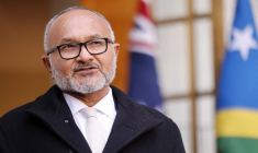 Le Premier ministre des îles Salomon, Matthew Wale, à Canberra, en Australie, le 3 juin 2026. ( AFP / HILARY WARDHAUGH )