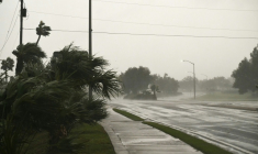 Une route balayée par les vents de la tempête Isaias à Pensacola, en Floride, le 9 octobre 2026 ( AFP / RONALDO SCHEMIDT )
