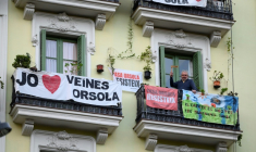 Un immeuble sous le coup d'une procédure d'éviction de ses occupants, à Barcelone, en Espagne, le 31 janvier 2025 ( AFP / Josep LAGO )