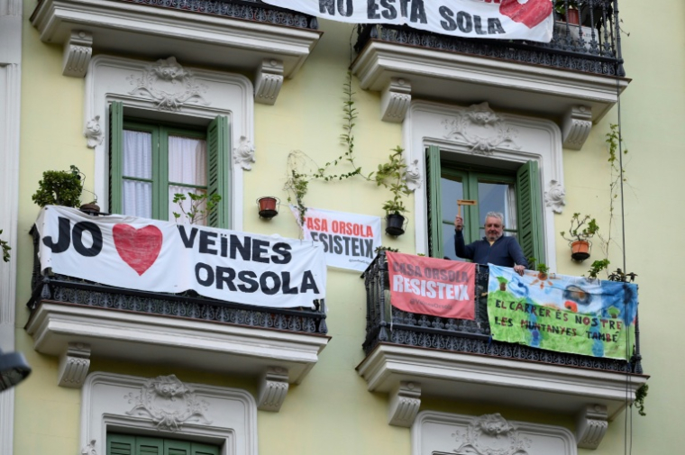 Un immeuble sous le coup d'une procédure d'éviction de ses occupants, à Barcelone, en Espagne, le 31 janvier 2025 ( AFP / Josep LAGO )