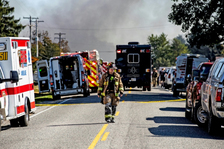 Une église mormone située à Grand Blanc, dans le Michigan, a été incendiée après qu'un homme a ouvert le feu, faisant un mort et neuf blessés le 28 septembre 2025 ( GETTY IMAGES NORTH AMERICA / Emily Elconin )