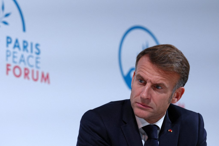 Emmanuel Macron, au Forum de la Paix de Paris, le 29 octobre 2025 ( POOL / GONZALO FUENTES )