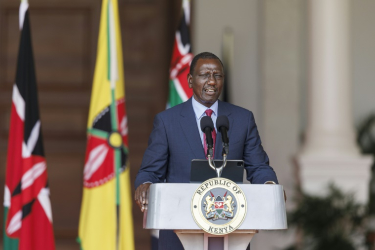 Le président du Kenya, William Ruto, s'exprime lors d'une conférence de presse à Nairobi, le 4 juillet 2024 ( AFP / Tony KARUMBA )