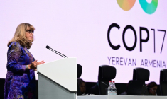Astrid Schomaker, secrétaire exécutive de la Convention des Nations unies sur la diversité biologique, lors de la COP17 à Erevan, le 27 octobre 2026 en Arménie ( AFP / STRINGER )
