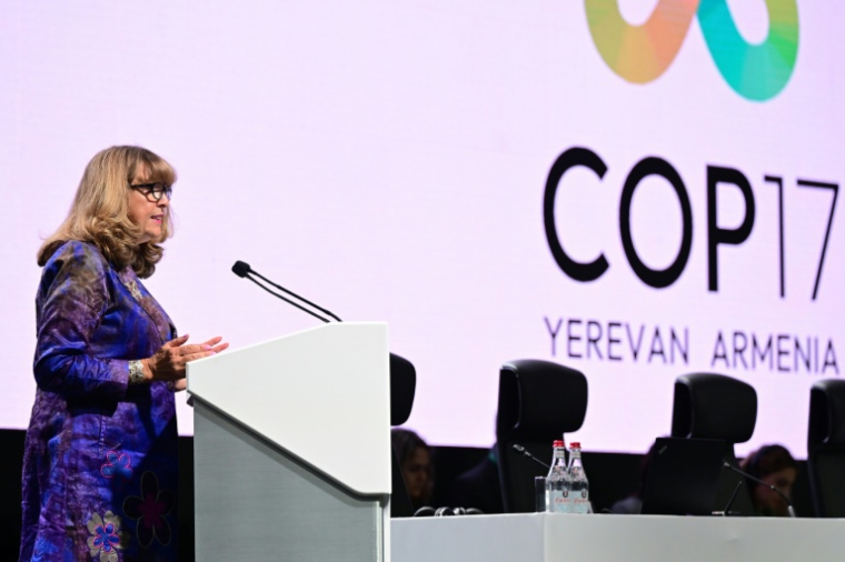 Astrid Schomaker, secrétaire exécutive de la Convention des Nations unies sur la diversité biologique, lors de la COP17 à Erevan, le 27 octobre 2026 en Arménie ( AFP / STRINGER )