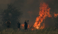 Une habitante filme un incendie à Tournissan, dans l'Aude, le 5 août 2025 ( AFP / IDRISS BIGOU-GILLES )