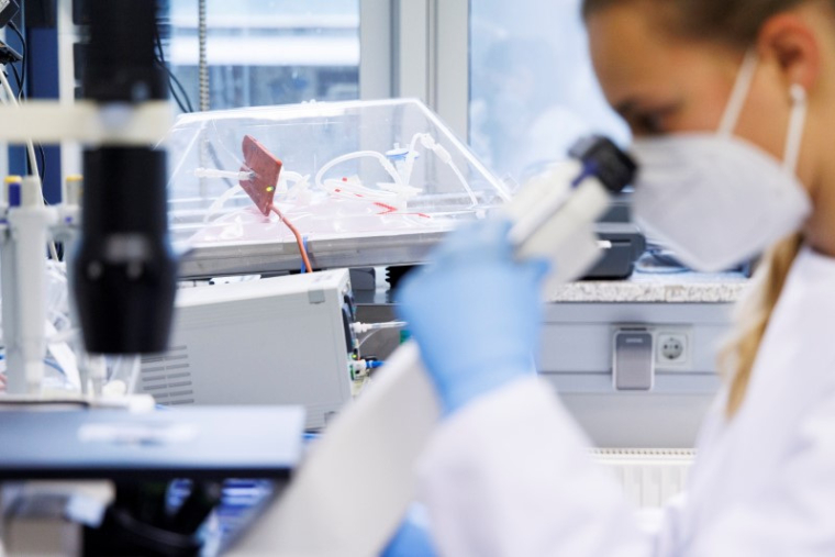 Un employé deBavarian Nordic dans un laboratoire à Martinsried