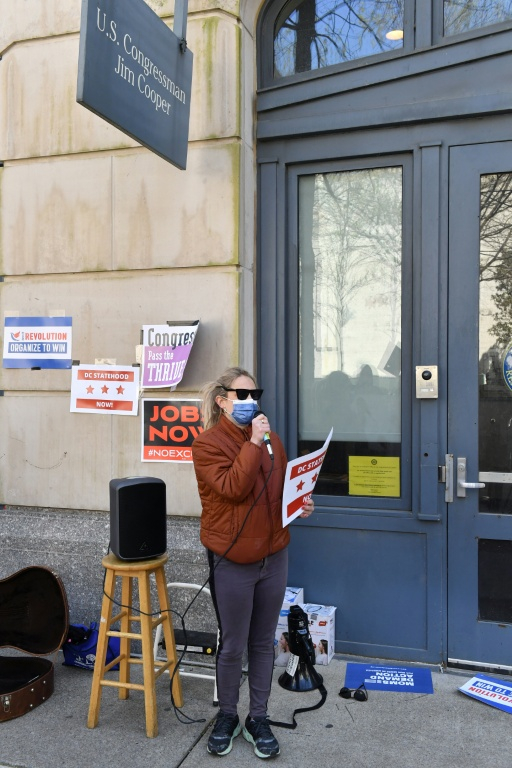 La militante, aujourd'hui candidate démocrate, Aftyn Behn, lors d'une manifestation le 2 avril 2021 à Nashville, Tennessee, aux Etats-Unis ( GETTY IMAGES NORTH AMERICA / Jason Davis )