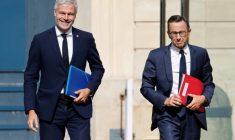 Le président du groupe des députés LR à l'Assemblée nationale, Laurent Wauquiez (G) et Bruno Retailleau, alors chef des sénateurs LR au Sénat, le 19 septembre 2024 à Paris ( AFP / Ludovic MARIN )