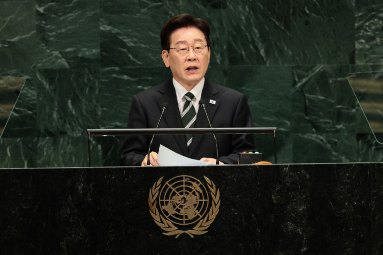 Le président sud-coréen Lee Jae Myung, à l'Assemblée générale de l'ONU, à New York, le 22 septembre 2026 ( GETTY IMAGES NORTH AMERICA / MICHAEL M. SANTIAGO )