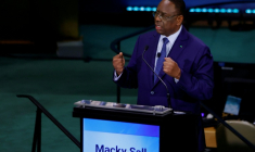 L’ancien président du Sénégal et candidat au poste de secrétaire général des Nations unies, Macky Sall, dans la salle de l’Assemblée générale de l'ONU, le 23 juillet 2026 à New York ( AFP / Leonardo MUNOZ )