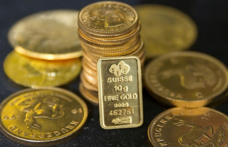 Des lingots d'or exposés chez le négociant en métaux précieux Hatton Garden Metals à Londres