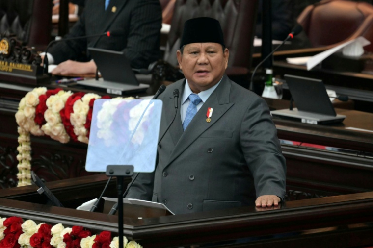 Le président indonésien Prabowo Subianto lors de son discours sur l'état de la Nation, Jakarta, le 14 août 2026 ( AFP / BAY ISMOYO )