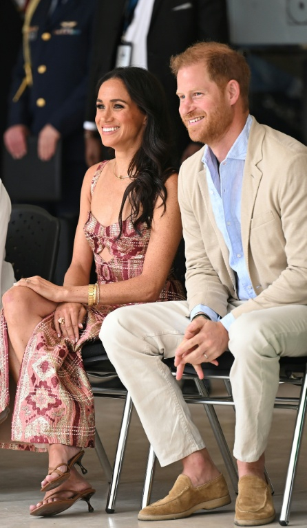 Le prince Harry duc de Sussex, et son épouse Meghan Markle lors d'une visite au Centre national des arts à Bogota, en Colombie, le 15 août 2024 ( AFP / RAUL ARBOLEDA )