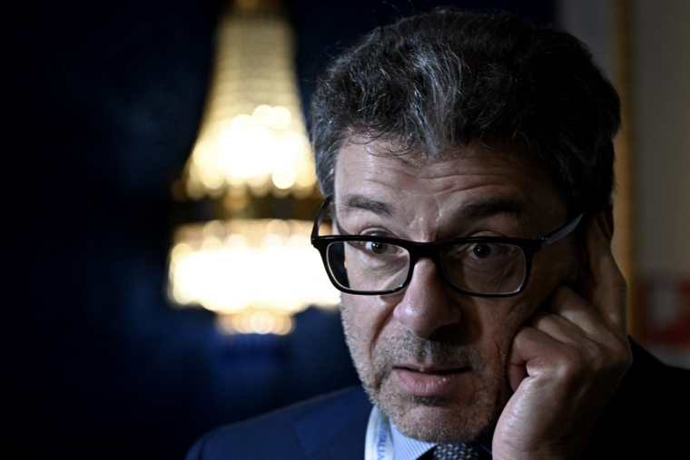 Le ministre italien de l'Economie Giancarlo Giorgetti, le 23 mai 2024, à Stresa (Italie) ( AFP / GABRIEL BOUYS )